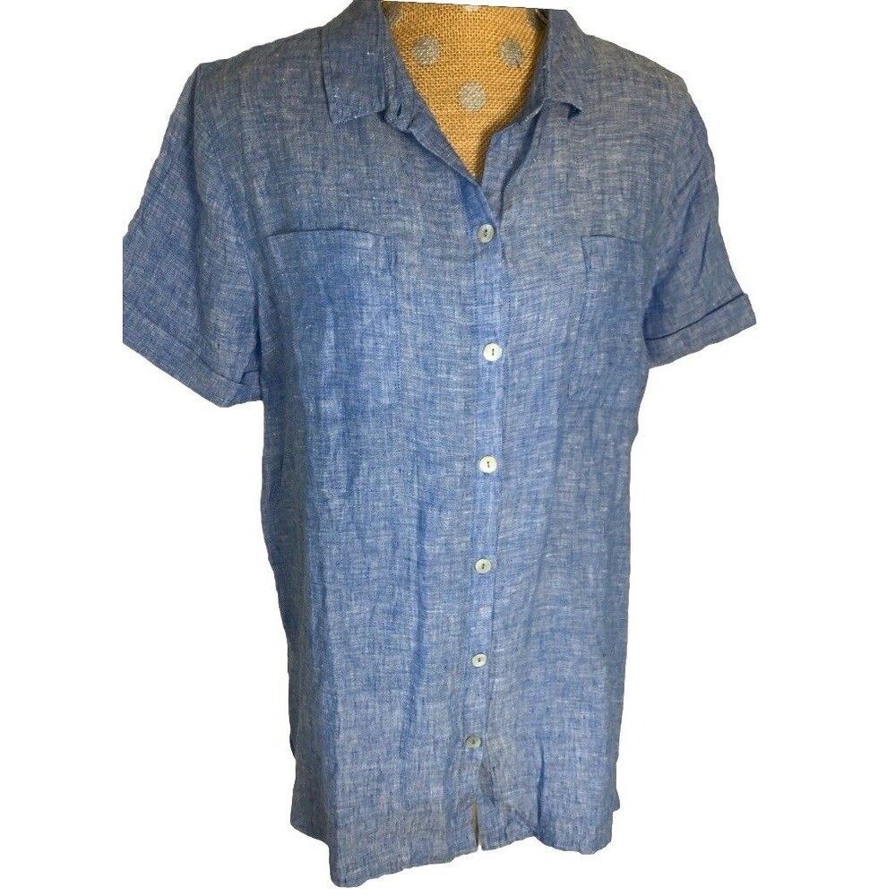 Christian Siriano Women’s Linen Shirt Top Button-Up Sustainable Summer Beach L